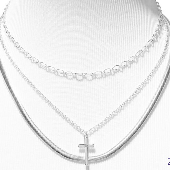 Silver Cross Multi Strand Choker Necklace - Picture 1 of 3